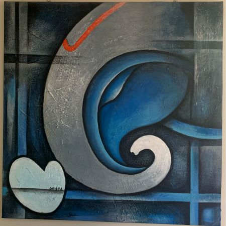 Lord Ganesha Acrylic Canvas Painting by Artist Ashok Jadav 48 x 48 Inch